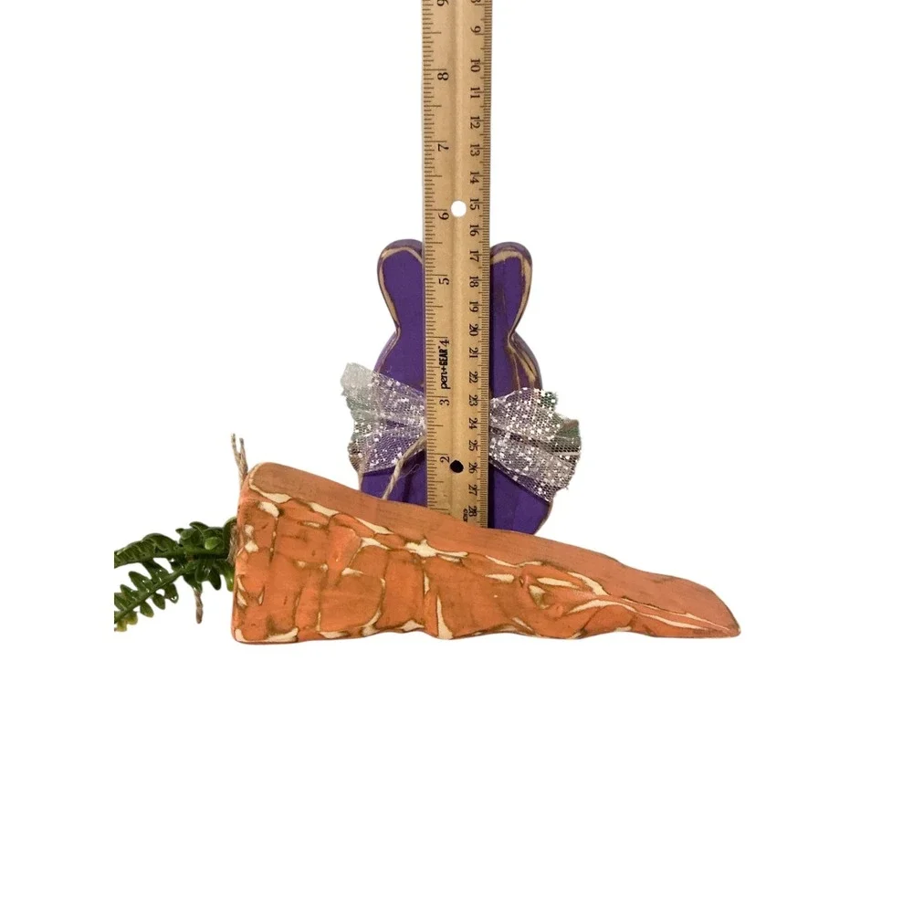 Rustic Wooden Easter Bunny and Carrot‎ Decor Set Purple Distressed Farmhouse